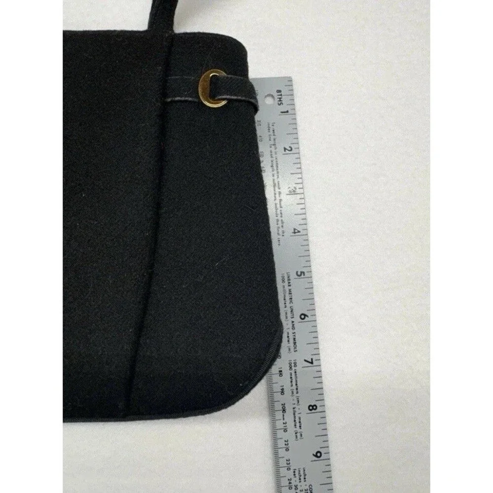 Vintage Crown Lewis Wool/Felt Handbag Purse Black 1940s-50s Gold Accents EUC